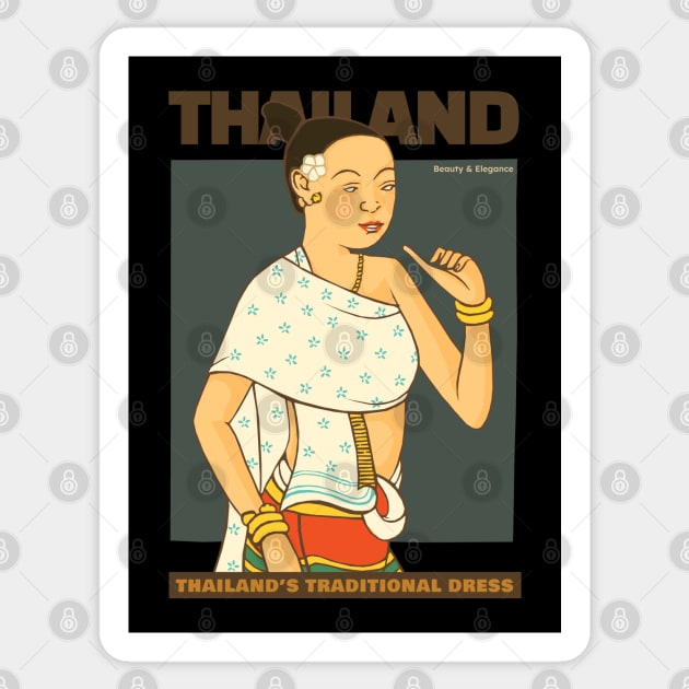 Vintage Thai Mural Painting Beauty and Elegance Sticker by KewaleeTee